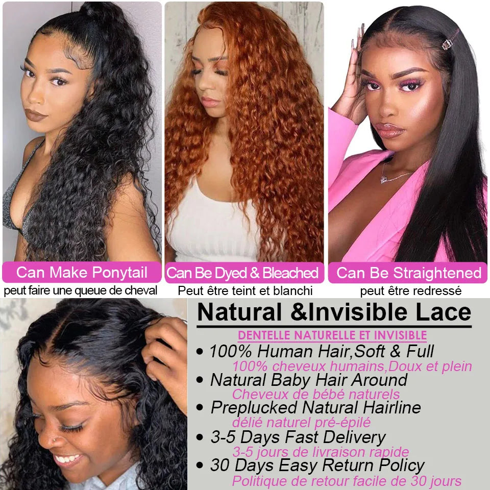 Blackmoon Deep Wave Lace Front Wigs Indian Human Hair Pre Plucked 13X4 Transparent Lace Frontal Wigs for Women Natural Hairline