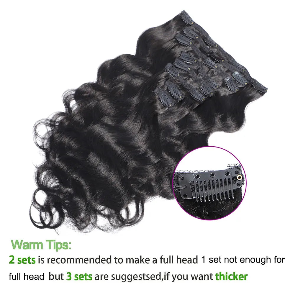 Body Wave Clip in Hair Extension Human Hair Natural Black Wavy Clip in Hair Extensions for Women 8pcs 120g/set Hair Accessories
