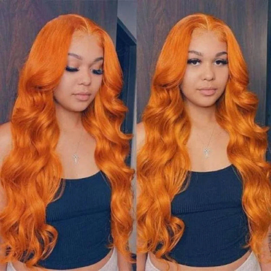 Ginger Orange Hd 13x4 Lace Frontal Wig Human Hair Body Wave 13x4 Brazilian Glueless Wig Human Hair Ready To Wear Pre Preplucked