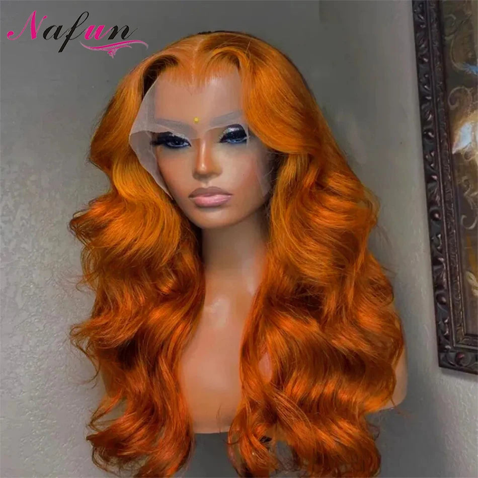 Ginger Orange 13x4 Hd Lace Frontal Human Hair Wigs 32 Inch Orange Hair Wigs For Women Body Wave Glueless Preplucked Human Wigs