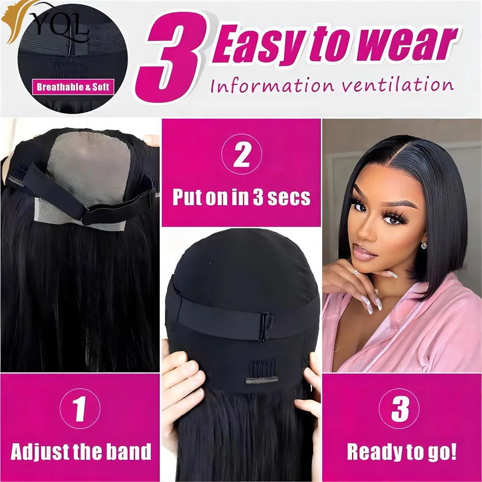 Glueless Wigs Ready To Wear Short Straight Bob Wig Transparent 4x4 Lace Closure Human Hair Wig For Women Peruvian Human Hair Wig