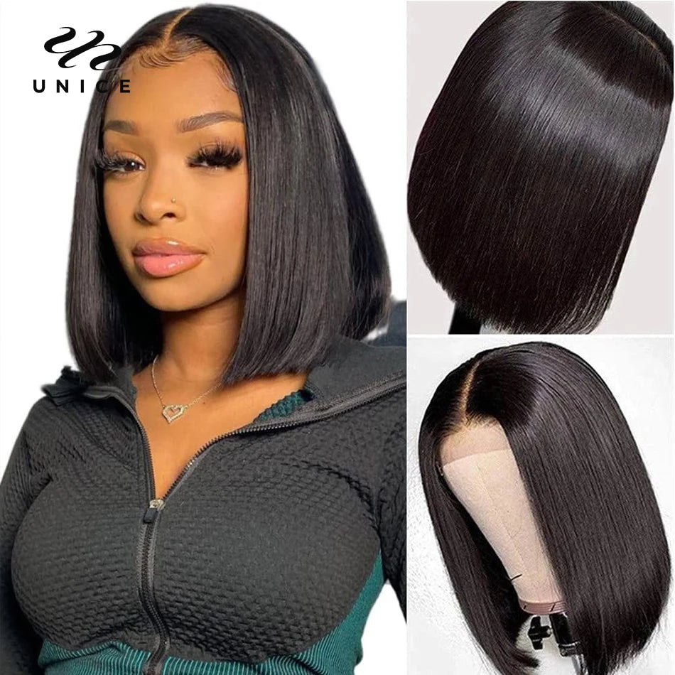 Unice Hair 13x4 Lace Front Human Hair Wigs Blunt Cut Bob Wigs 4x4 Lace Closure Wig Short Bob Wigs Deals for Women