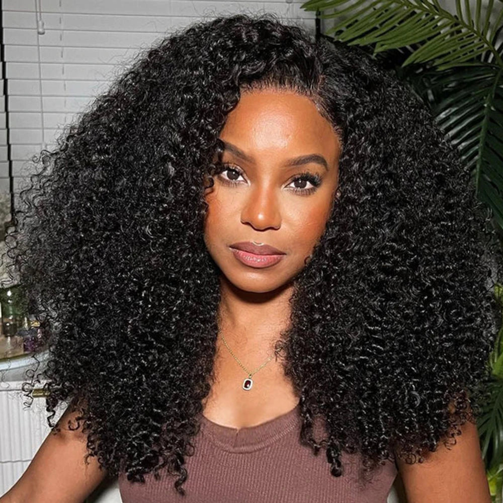 300% Density Kinky Curly Human Hair Wig For Women Raw Indian Hair 13X4 Hd Transparent Lace Frontal Wig 12-28 Inch Natural Color
