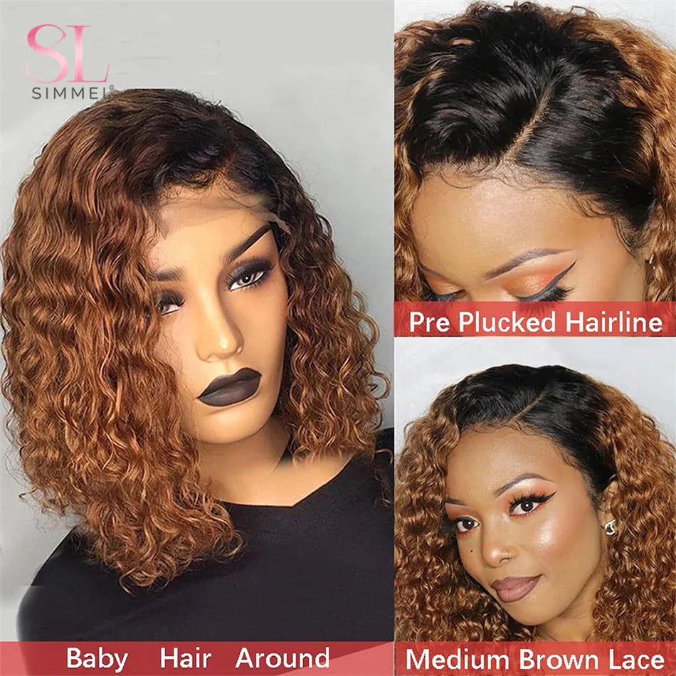 Brazilian Remy Human Hair Wigs Deep Curly Short Curly Bob Wig for Black Women Brown Blonde Highlight Wig Human Hair Full Wig