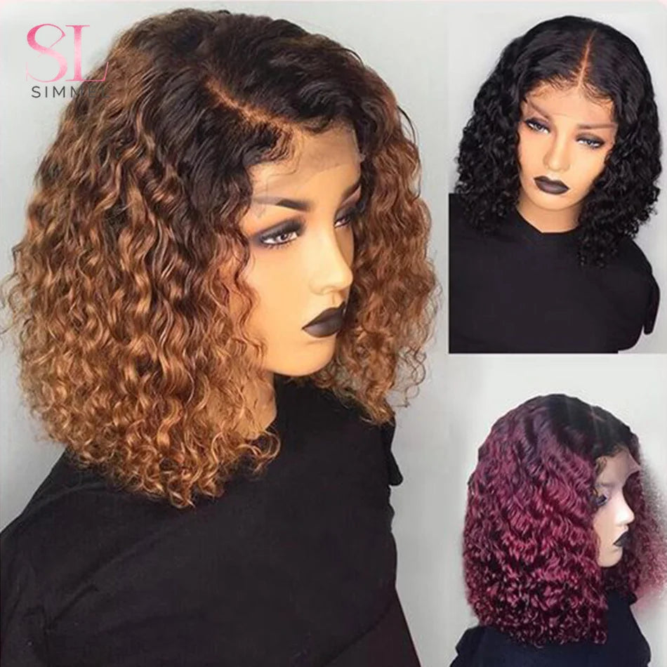 Brazilian Remy Human Hair Wigs Deep Curly Short Curly Bob Wig for Black Women Brown Blonde Highlight Wig Human Hair Full Wig