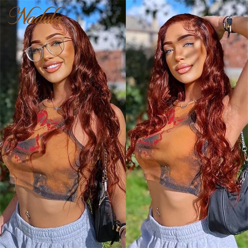 Nadula Hair 6X4.5 Pre Cut Lace Closure Wig Glueless Wig With Breathable Cap 150% Density Reddish Brown Caramel Red Body Wave