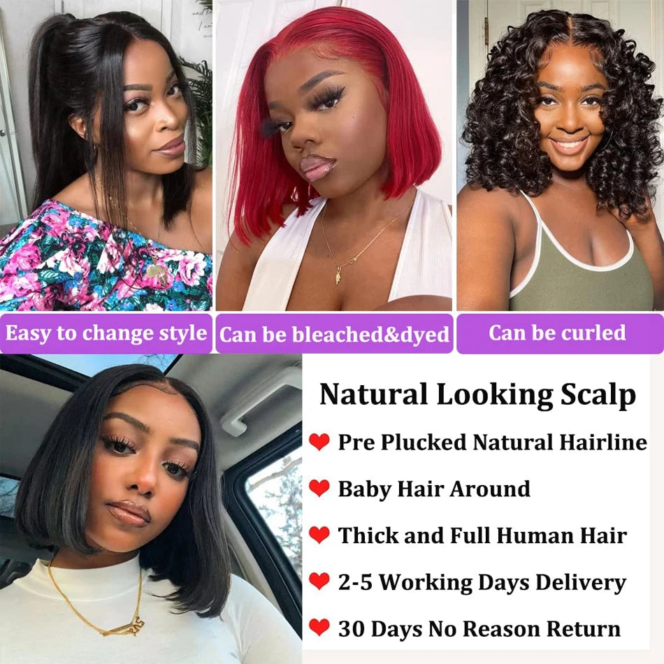 Glueless 13X4 Short Straight Bob Wig Ready To Wear Human Hair Lace Frontal Wigs For Women PrePlucked Wear And Go Brazilian Hair