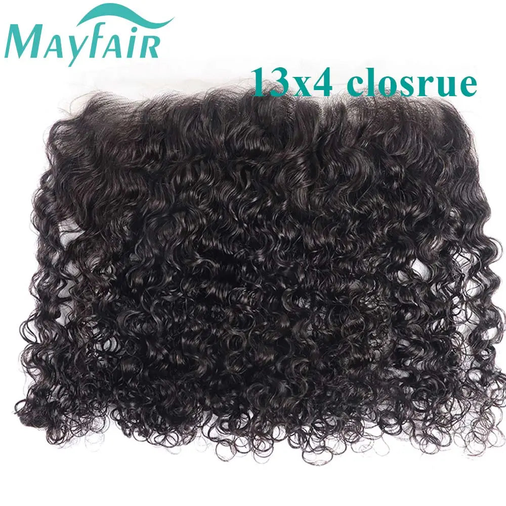 Curly Transparent Lace Frontal 13*4 Remy Human Hair Extension Pre Plucked Bleached Knots Lace Frontal Closure Water Wave Curly