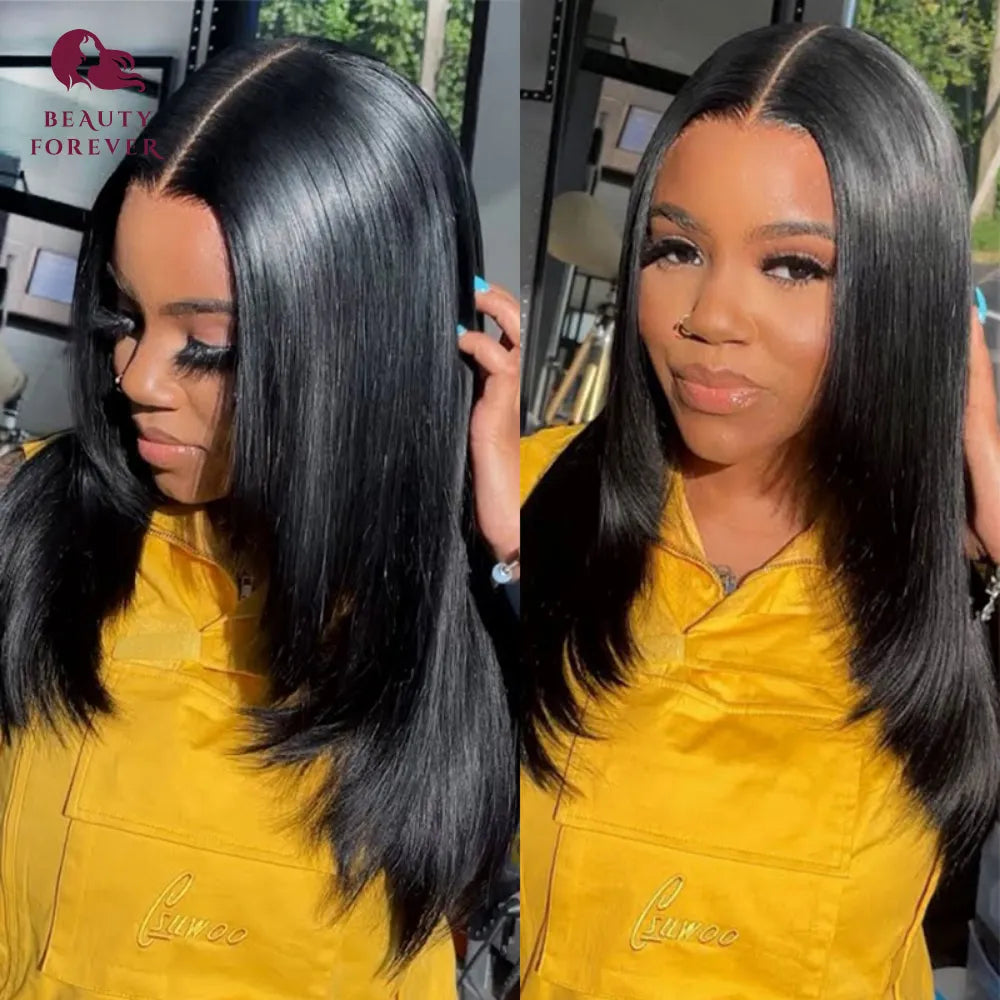Beautyforever 250 Density Face Framing Long Straight Lace Front Human Hair Wig Preplucked Butterfly Haircut 13x4 Lace Front Wig