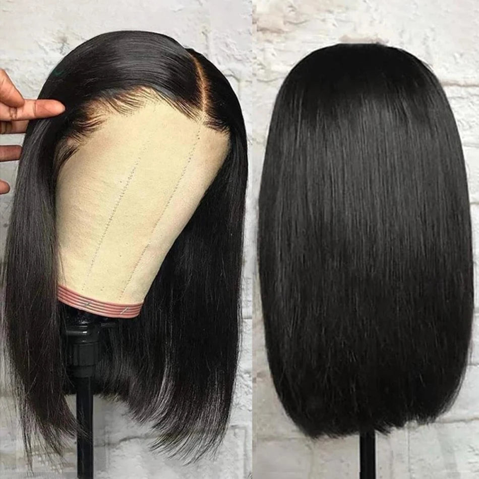 Glueless 13X4 Short Straight Bob Wig Ready To Wear Human Hair Lace Frontal Wigs For Women PrePlucked Wear And Go Brazilian Hair