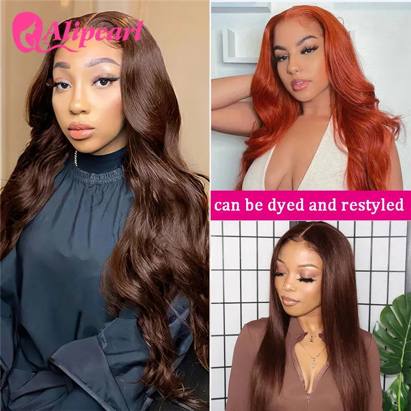 Dark Brown Body Wave Lace Closure Wig Human Hair Brazilian 5x5 Transparent Lace Wig For Women PrePlucked 180 Density AliPearl
