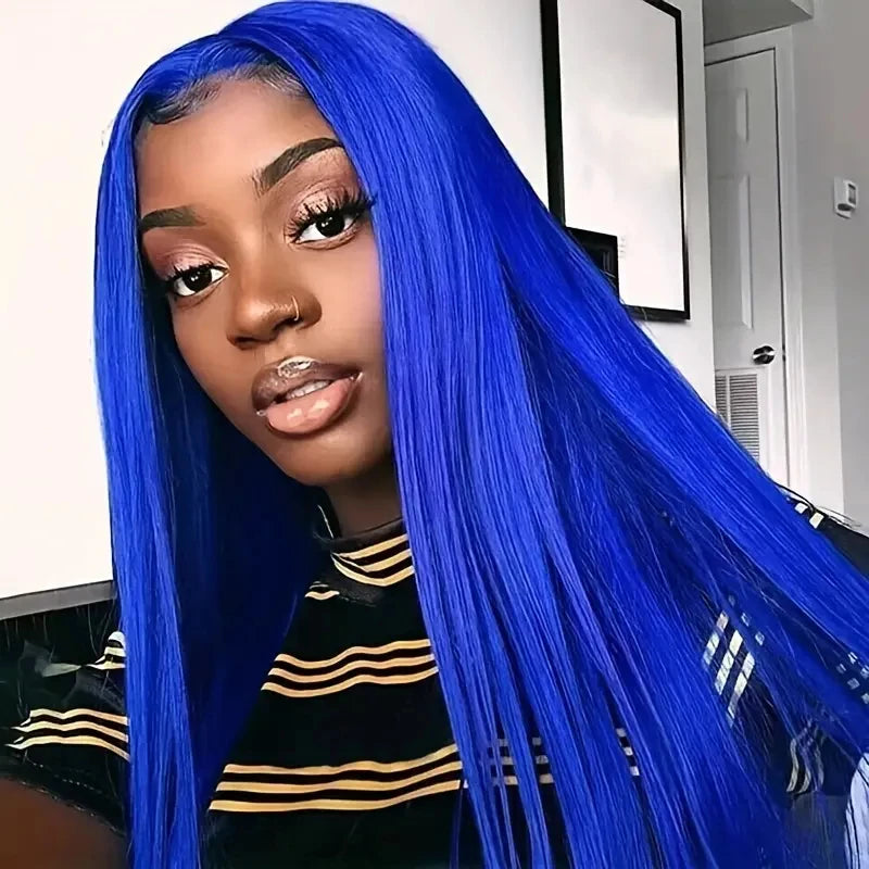 Navy Blue 13x4 Lace Front Wig Straight Blue Colored Lace Frontal Human Hair Wig For Women Transparent Brazilian Blue Lace Wigs