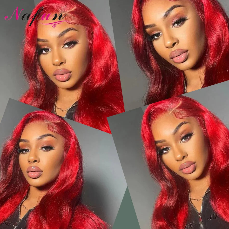 Colored Hot Red Body Wave Human Hair Wigs 13X4 Burgundy 99j Lace Front Wig For Women 180 Density Pre-Plucked Remy Lace Front Wig