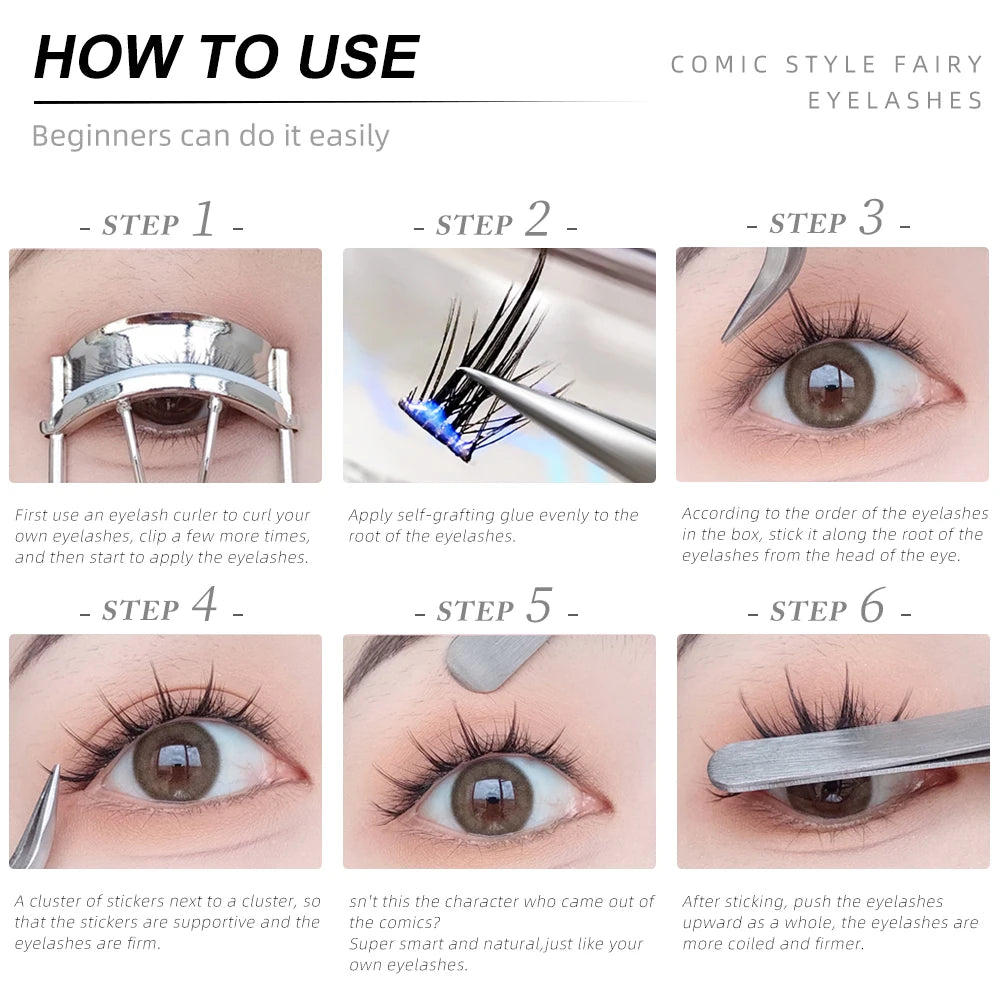 Yelix Anime Lashes Y2K Natural Eyelashes False Manga Spiky Fake Eyelashes Wispy Cat Eye Lashes Cluster Lashes Makeup Cosplay