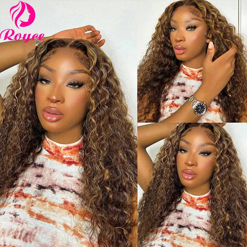 30 Inch Highlight Honey Brown Lace Front Human Hair Wigs Deep Wave 13x4 Remy Ombre Colored Curly Lace Frontal Wig For Women