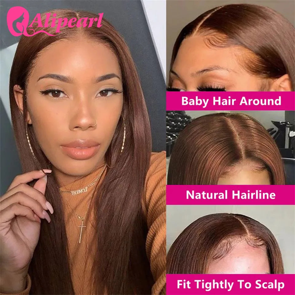 Chocolate Brown Lace Front Human Hair Wigs Straight Transparent Lace Wig Malaysian 5x5 Lace Wig Pre Plucked 180 Density AliPearl