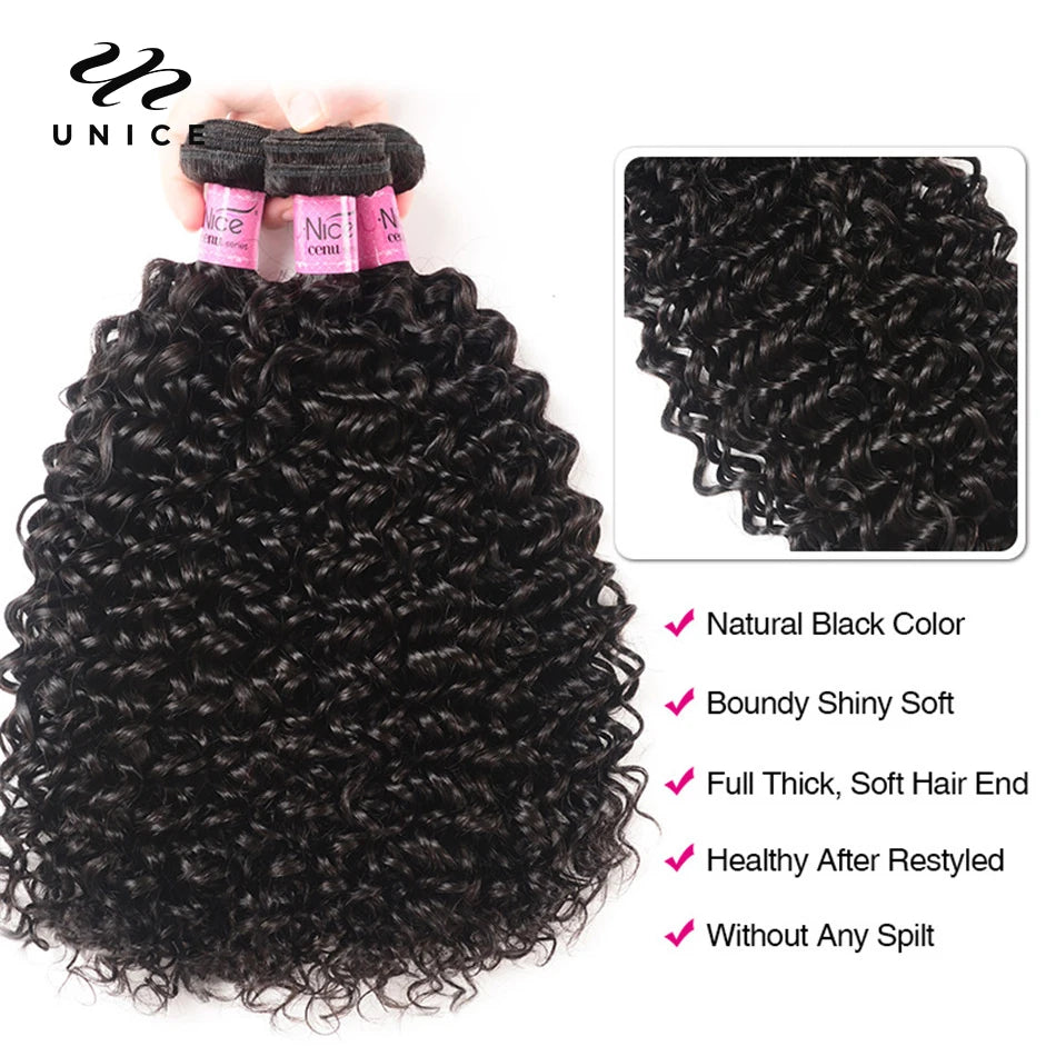 UNice Hair 13x4 Lace Frontal Closure With Bundles Pre Plucked Ear To Ear Remy Brazilian Curly Human Hair Bundles