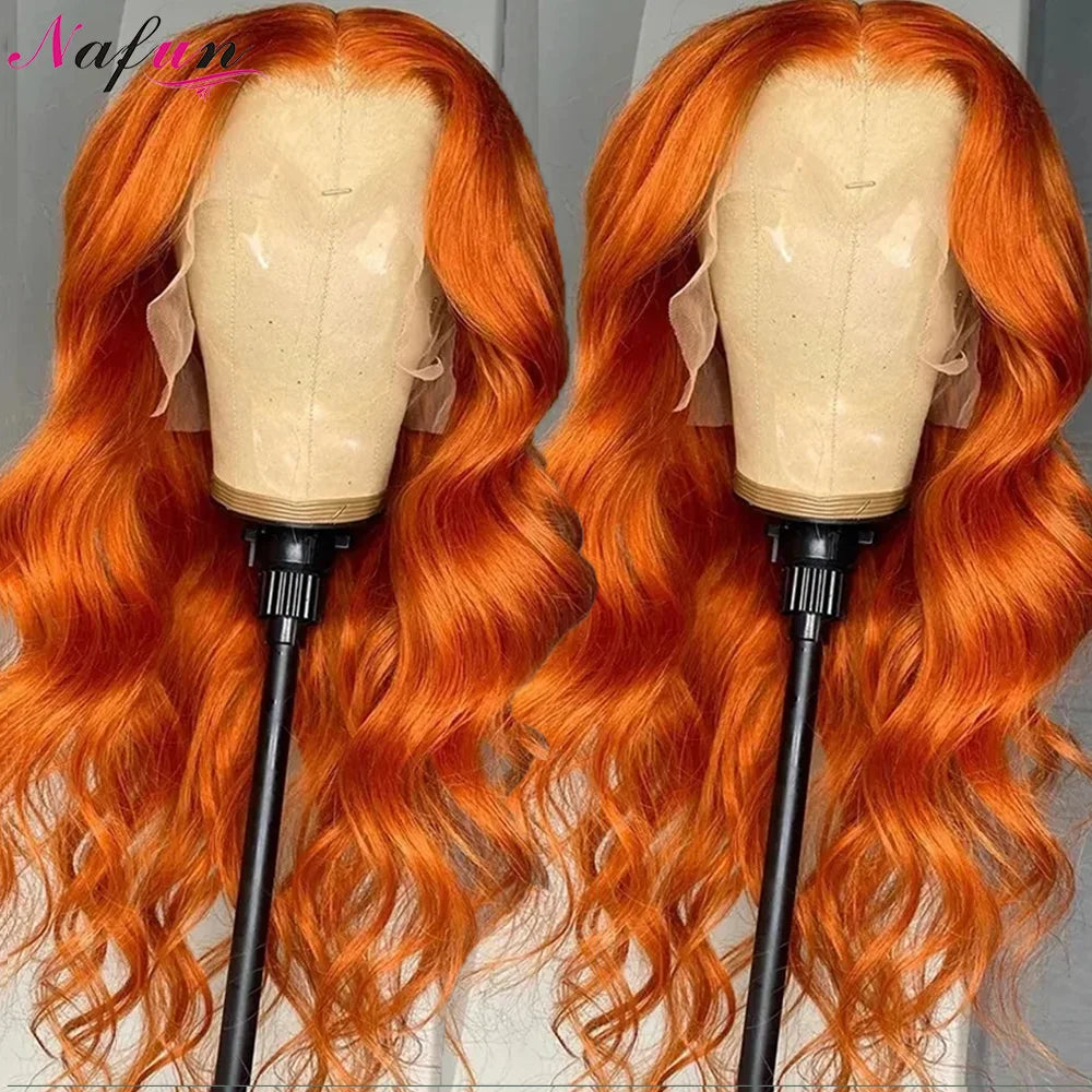 Hd Transparent 13×4 Ginger Orange Lace Front Wig Human Hair Wavy Glueless Pre Preplucked Body Wave Human Hair Wigs Ready To Wear