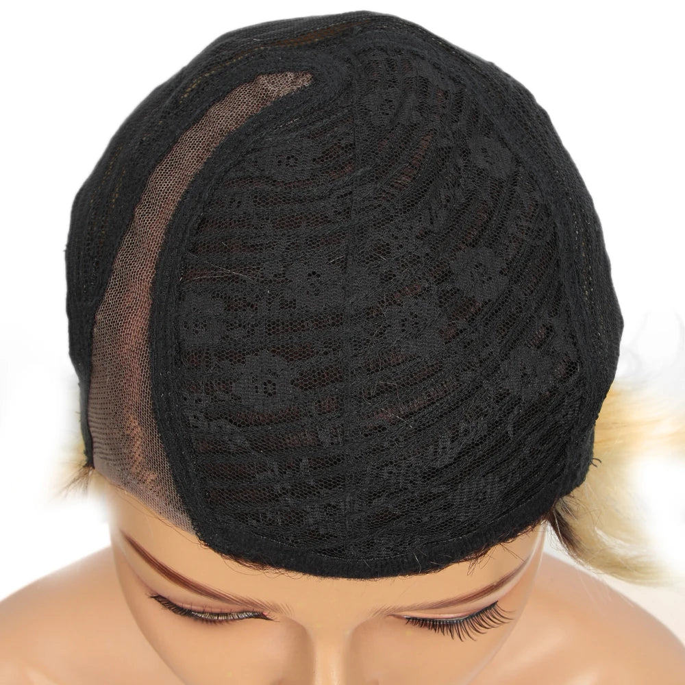 613 Blonde Short Pixie Cut Lace Human Hair Wigs For Women Grey Colored Brazilian Hair Wigs With Black Root Short Woman Lace Wig
