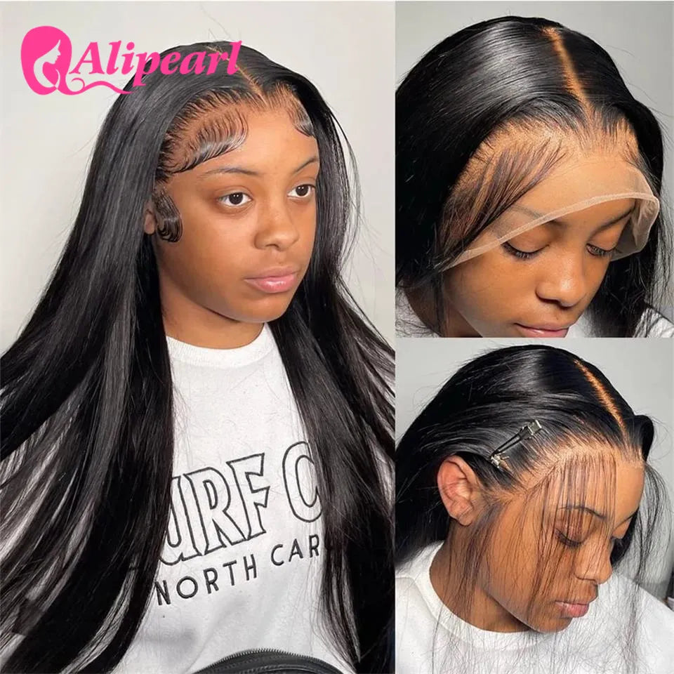 AliPearl Straight Transparent Lace Front Wig 30 Inch 13x4 Lace Front Human Hair Wigs Brazilian PrePlucked for Women 180% Density