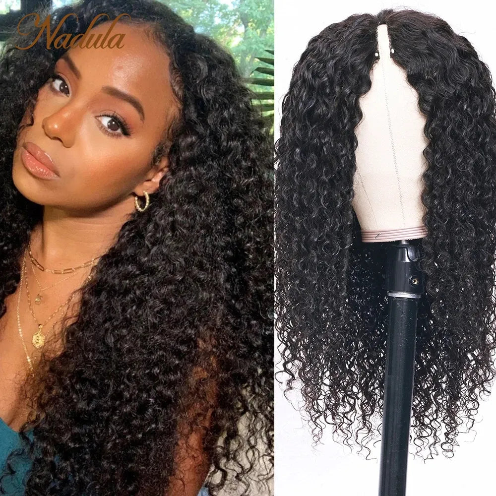 Nadula Curly Hair V Part Wig Human Hair No Leave Out V Part Human Hair Wigs Upgrade U Part Wig No Glue&Suit Your Natural Hair