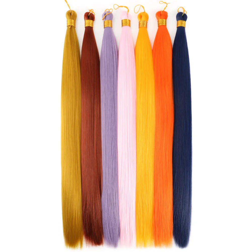 Long Straight Synthetic Bulk Hair Extensions 22Inch High Temperature Hair Bundles For Braiding Crochet Hair Black Brown Burgundy