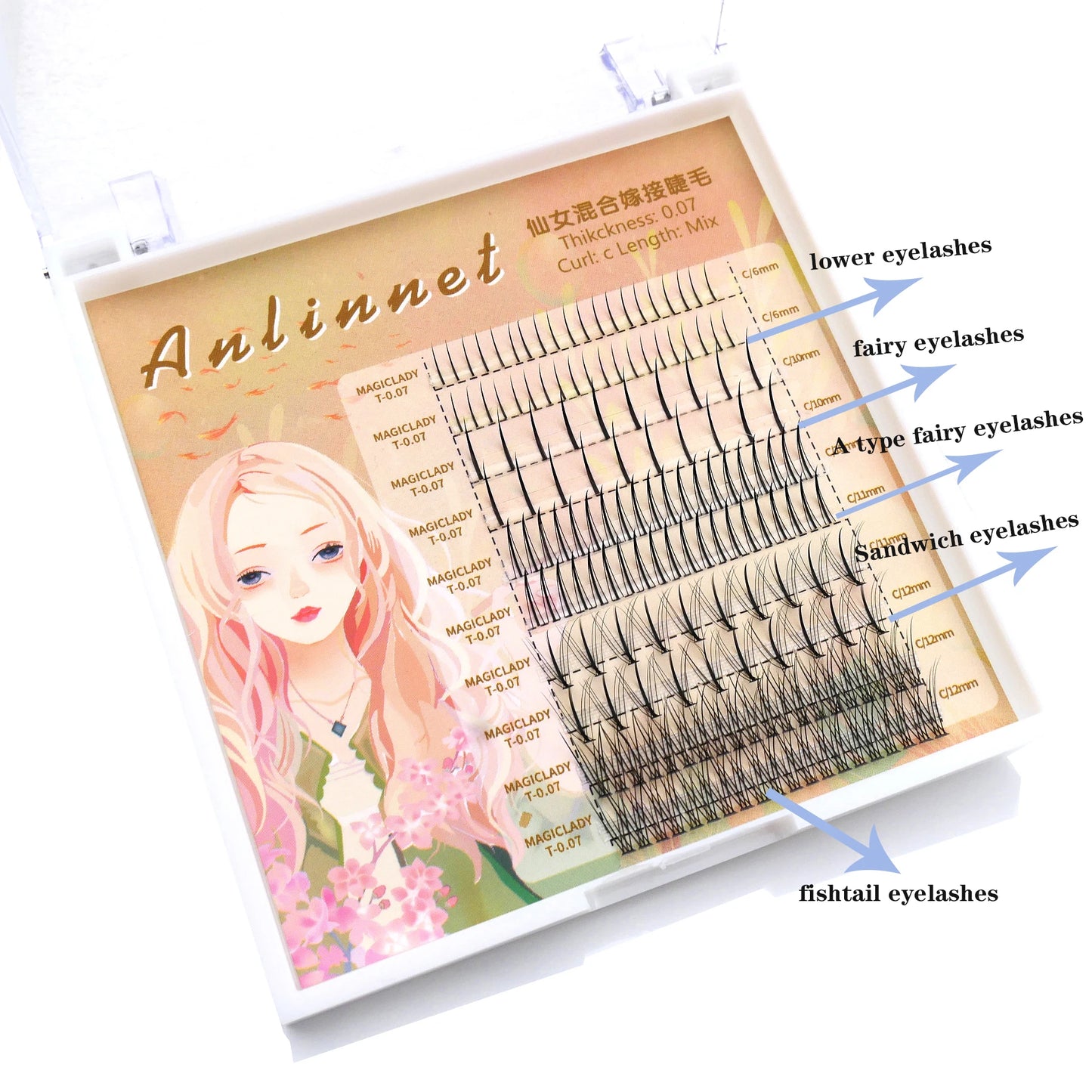Anlinnet 3D A/M Shape Lndividual Eyelash Extension Lndividual Fairy Angel Eye Lash Extensioin False Mink Lash Make Up