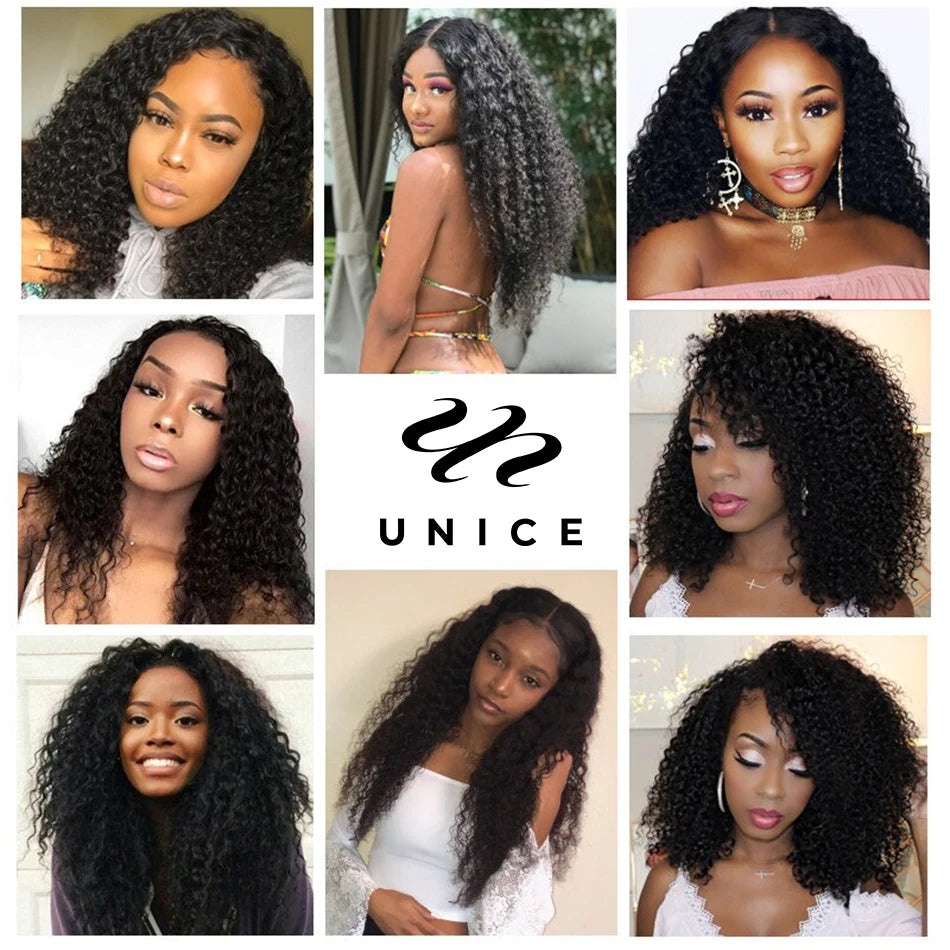 UNice Hair 13x4 Lace Frontal Closure With Bundles Pre Plucked Ear To Ear Remy Brazilian Curly Human Hair Bundles