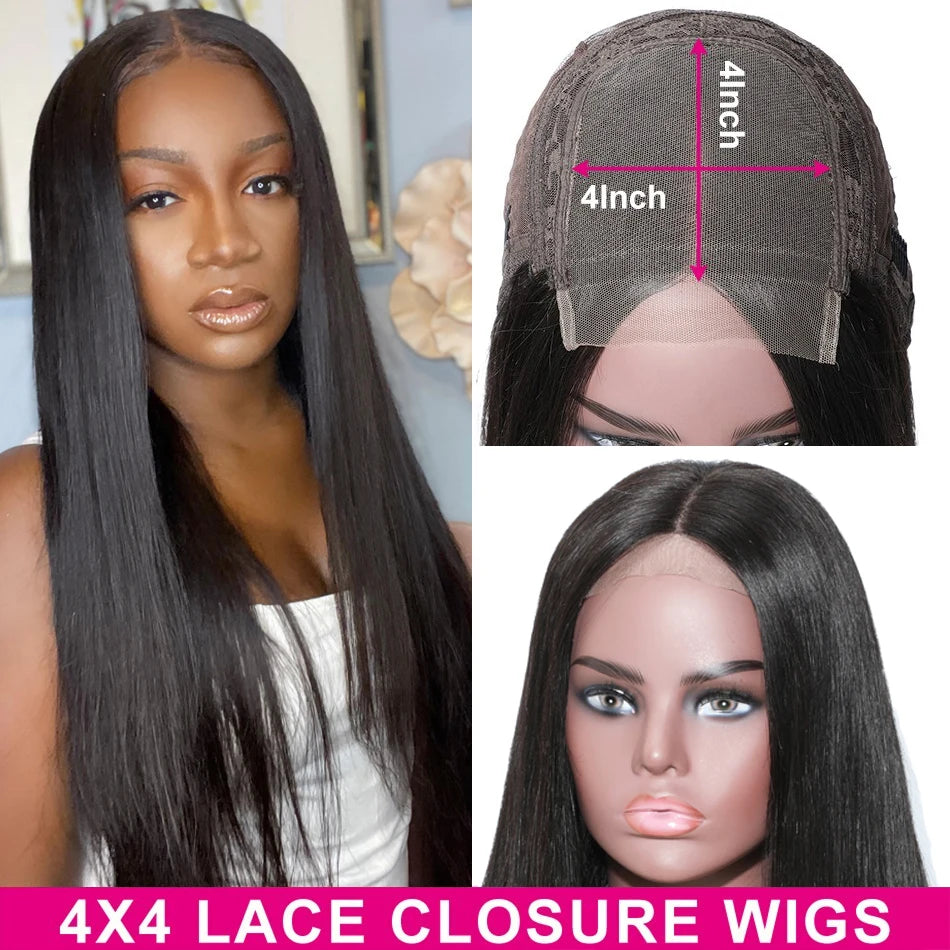 UNice Hair 4x4ᅠClosureᅠHuman Hair Wig Pre-Plucked Bone Straight LaceᅠClosureᅠWig 100% Human Hair Lace Wigs On Sale Clearance