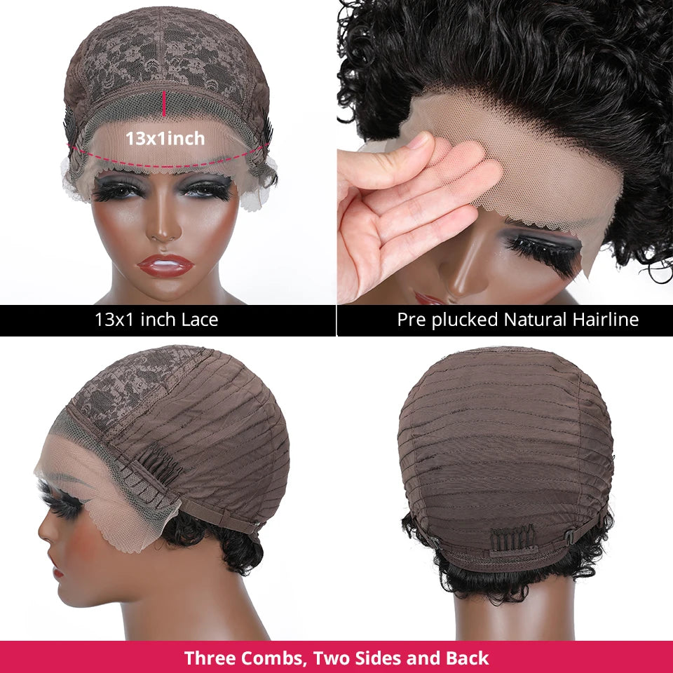 Unice Hair Short Pixie Cut Wig 13x1 Brazilian Hair Loose Curl Lace Wig 100% Human Hair Wigs for Women Bob Wig Style