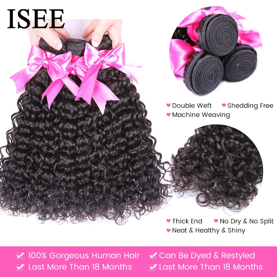 ISEE HAIR Mongolian Water Wave Human Hair Extensions 100% 1/3/4 Bundles Deal Free Shipping Remy Natural Hair Bundles Extensions