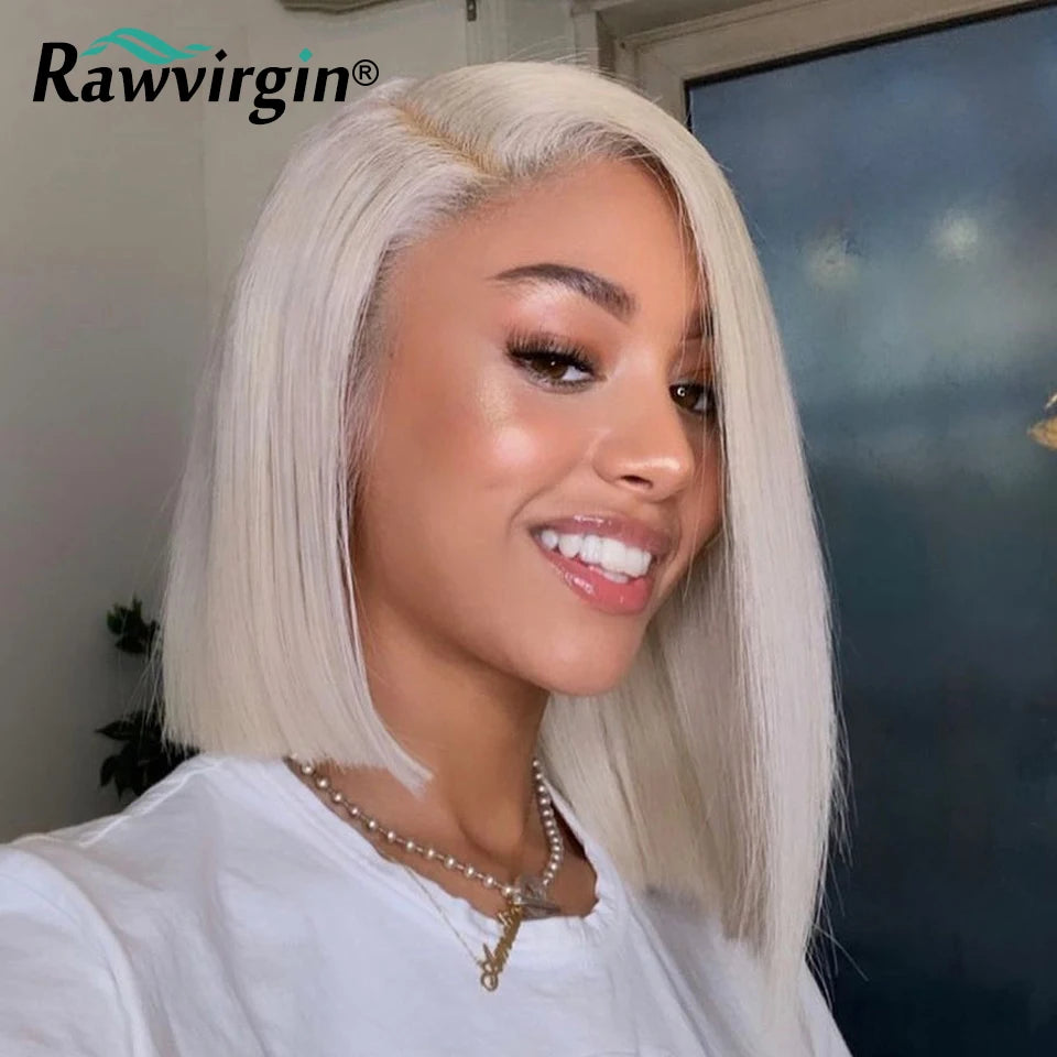 White Grey Short Bob Human Hair Wigs For Women Honey Brown Pixie Cut Wig Blonde 613 Lace Frontal Wig HD Transparent Lace Wigs