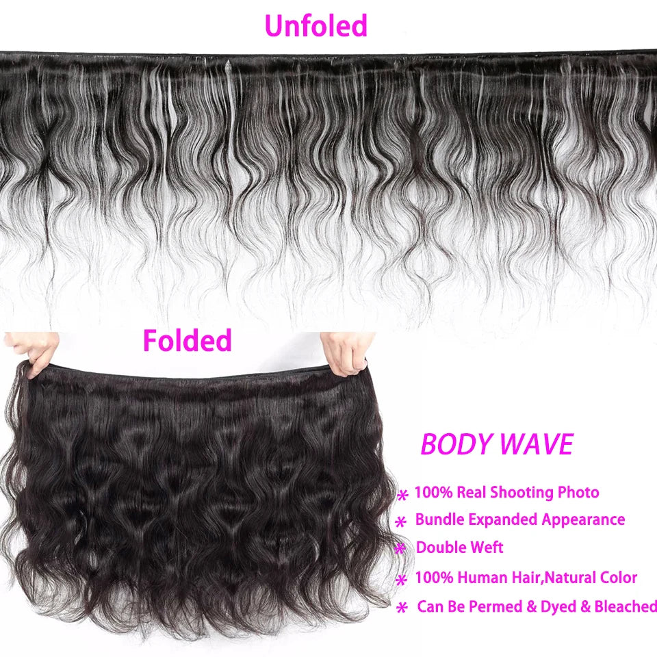 Yyong Body Wave Bundles With Closure Brazilian Hair Weave 3/4 Bundles With Lace Closure 4x4 Remy Human Hair Bundles With Closure