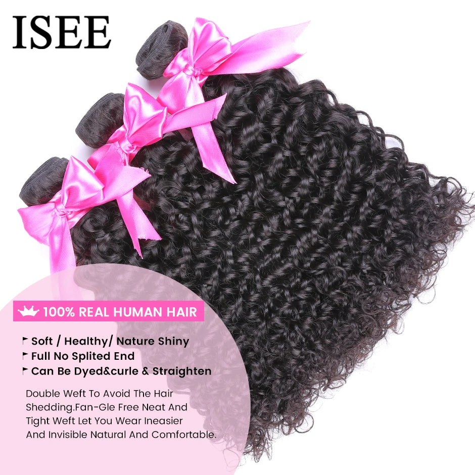 ISEE HAIR Mongolian Water Wave Human Hair Extensions 100% 1/3/4 Bundles Deal Free Shipping Remy Natural Hair Bundles Extensions