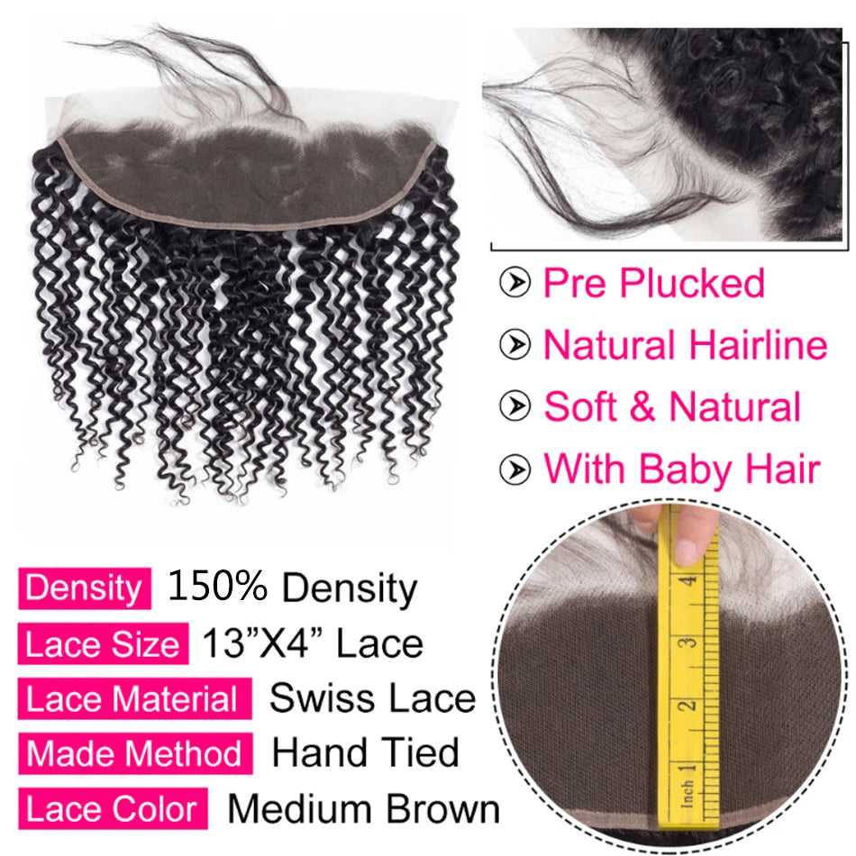 12A Lace HD Transparent Frontal 13x4 Water Wave 4X4 Closure Human Hair Brazilian Loose Closure Deep Water Kinky Curly Straight