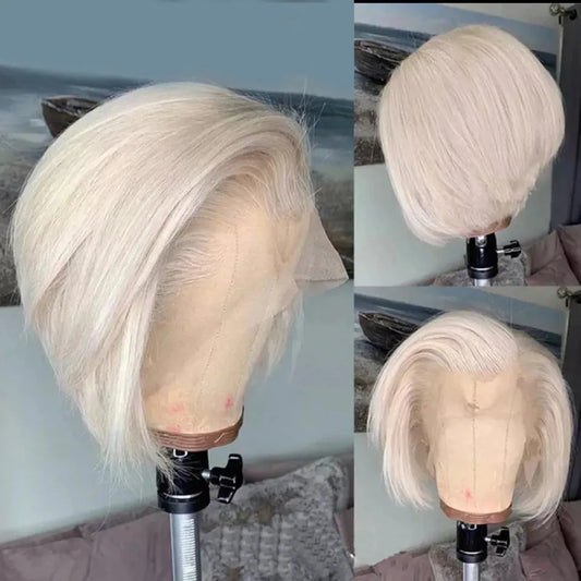 White Grey Short Bob Human Hair Wigs For Women Honey Brown Pixie Cut Wig Blonde 613 Lace Frontal Wig HD Transparent Lace Wigs