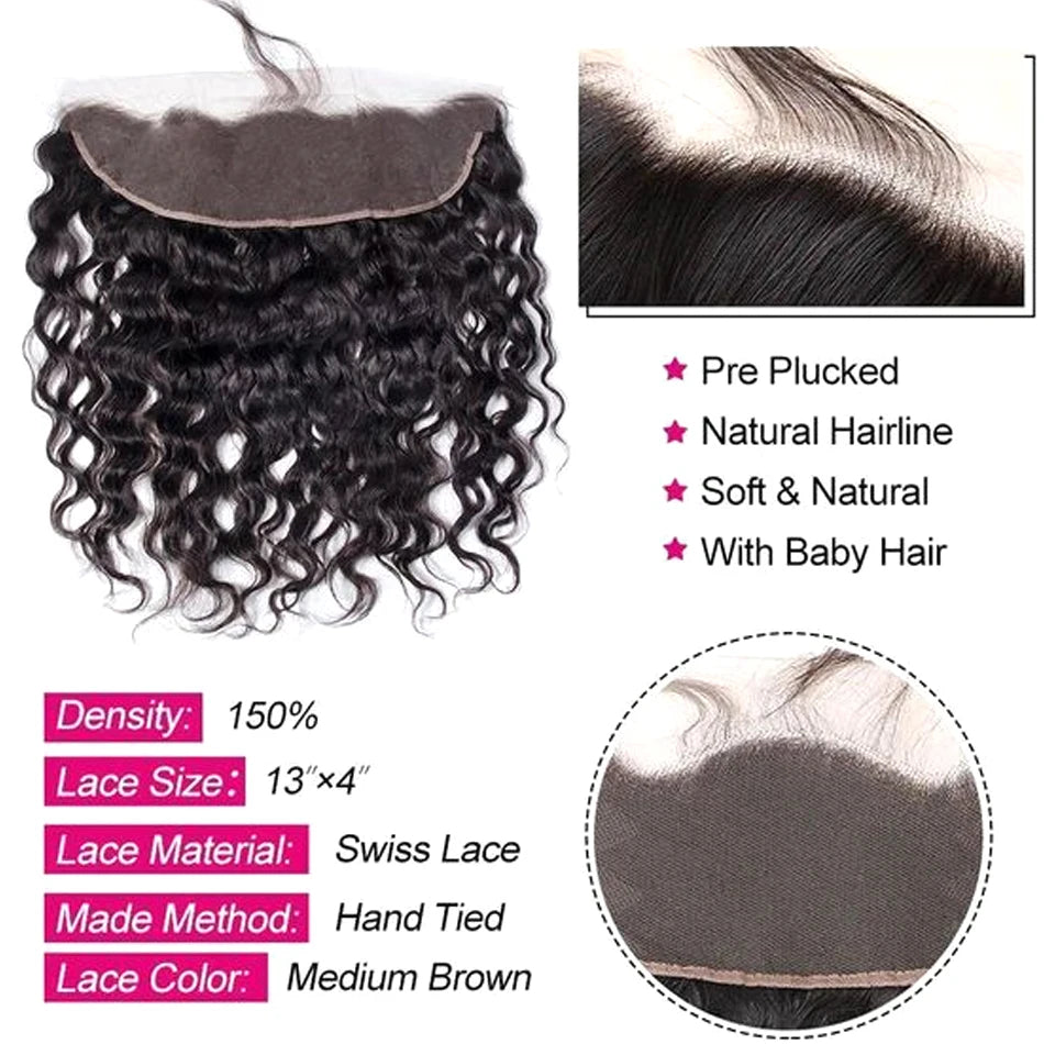 12A Lace HD Transparent Frontal 13x4 Water Wave 4X4 Closure Human Hair Brazilian Loose Closure Deep Water Kinky Curly Straight