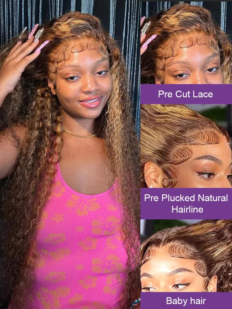 Loose Deep Wave Glueless Wig Human Hair Ready To Wear 7x5 Lace Closure Curly Highlight Ombre 4/27 Preplucked Hairline Pre Cut