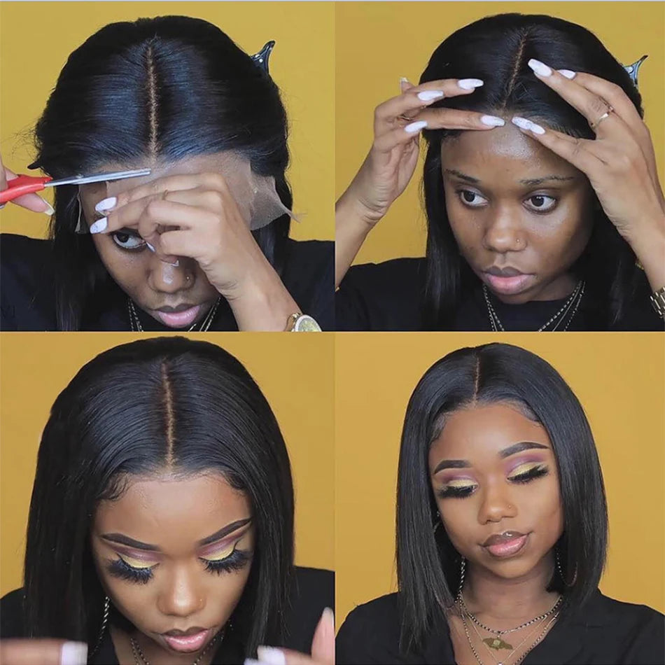 Bone Straight Bob Wig Lace Front Human Hair Wigs Pre Plucked HD Transparent Lace Frontal Wig 13x4 Glueless Wig Isee Hair 180%