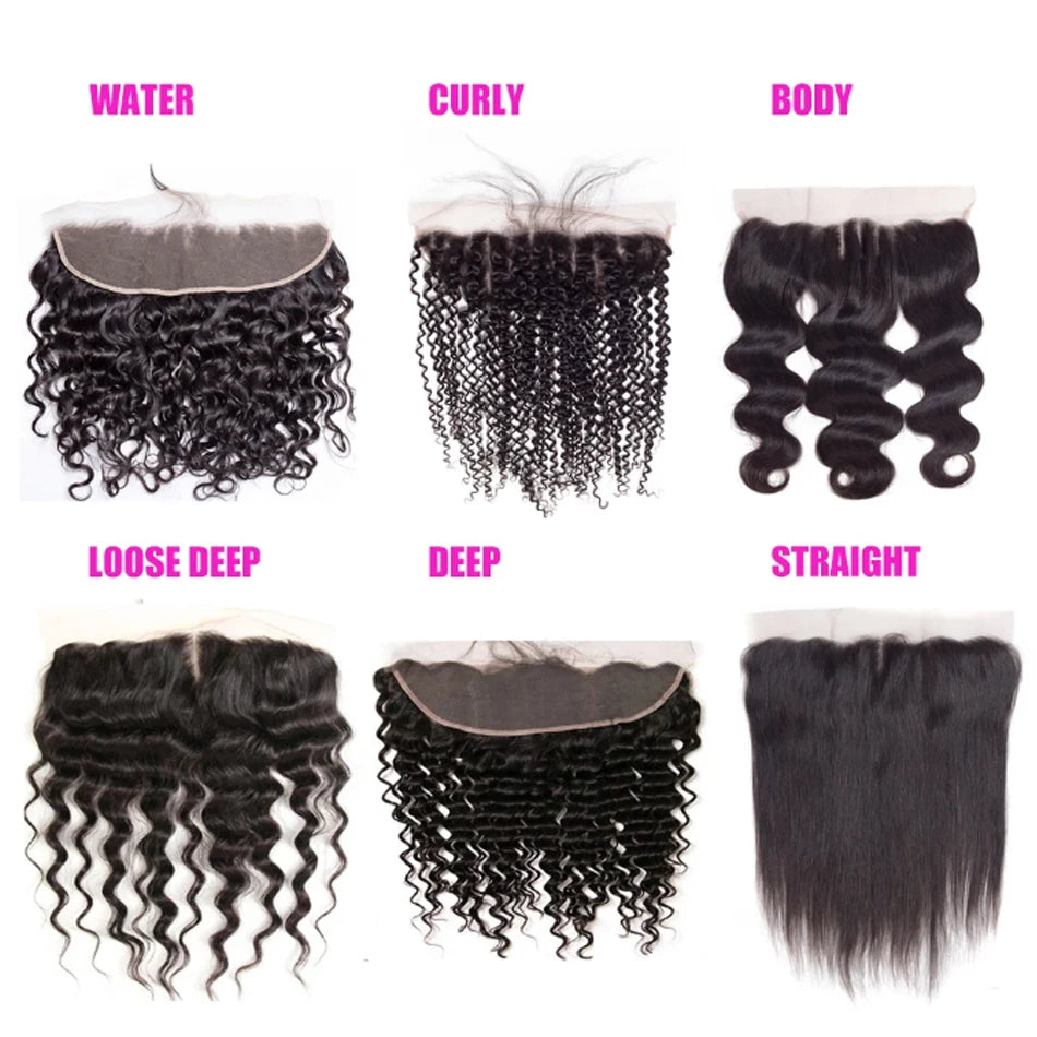 12A Lace HD Transparent Frontal 13x4 Water Wave 4X4 Closure Human Hair Brazilian Loose Closure Deep Water Kinky Curly Straight