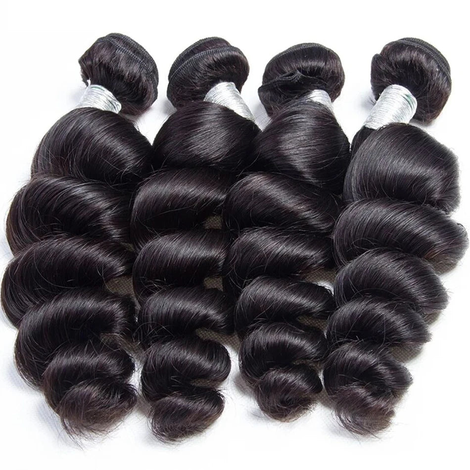 30 Inch Loose Wave Bundles 12A Raw Indian Hair Weave Bundles 1/3/4 PCS Loose Deep Wave Curly Human Hair Extensions Natural Black