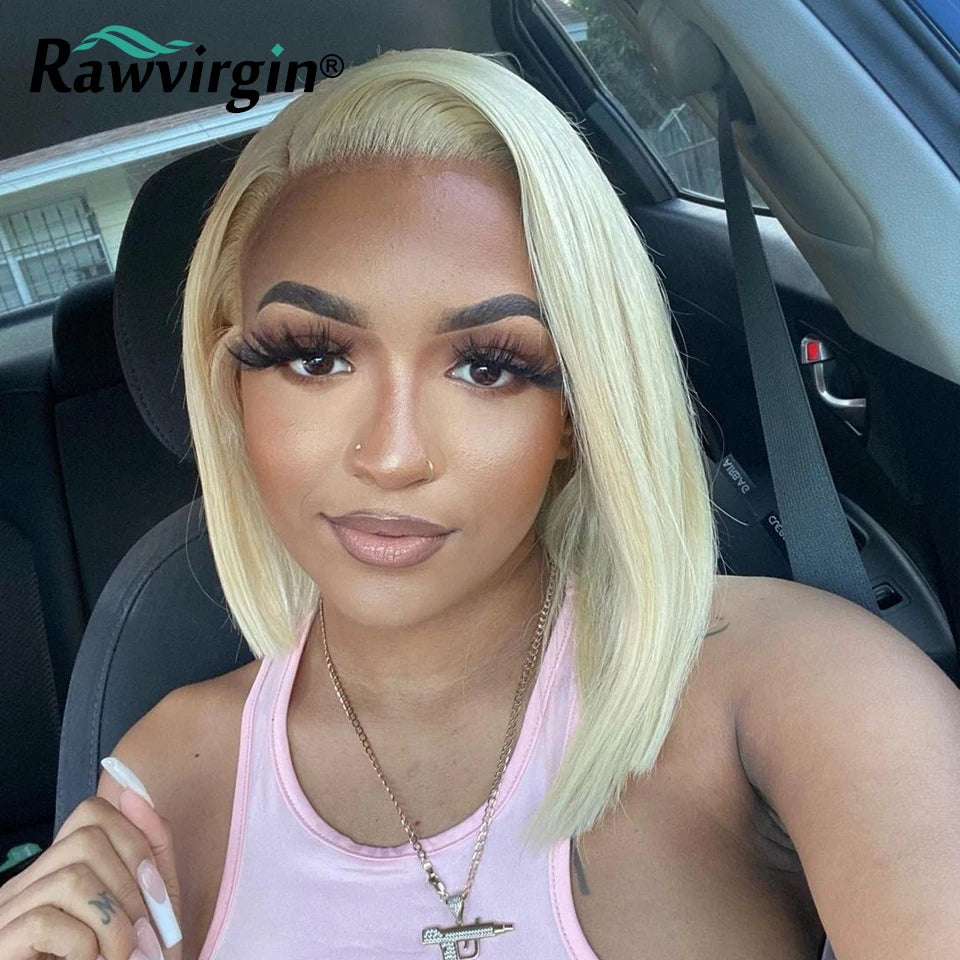 White Grey Short Bob Human Hair Wigs For Women Honey Brown Pixie Cut Wig Blonde 613 Lace Frontal Wig HD Transparent Lace Wigs