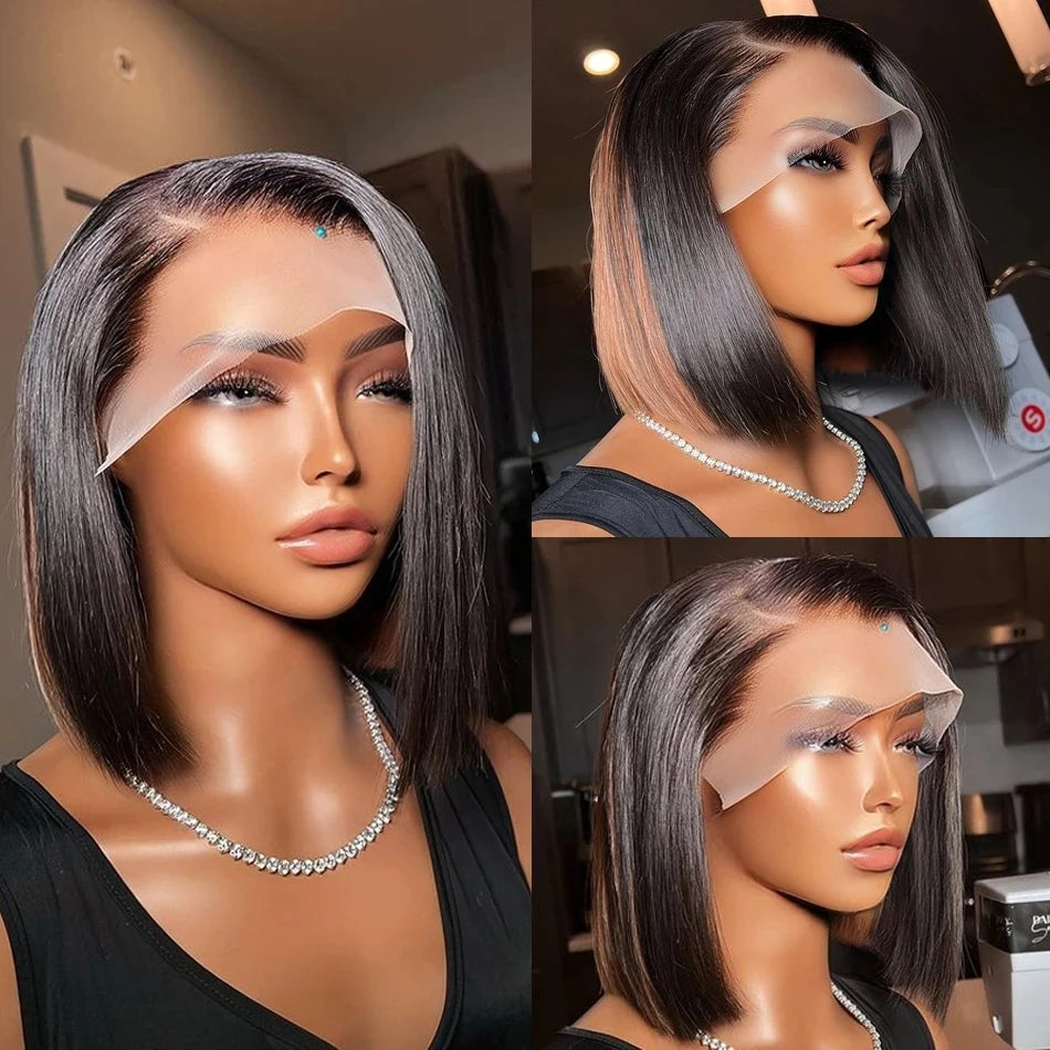 Bone Straight Bob Wig Lace Front Human Hair Wigs Pre Plucked HD Transparent Lace Frontal Wig 13x4 Glueless Wig Isee Hair 180%