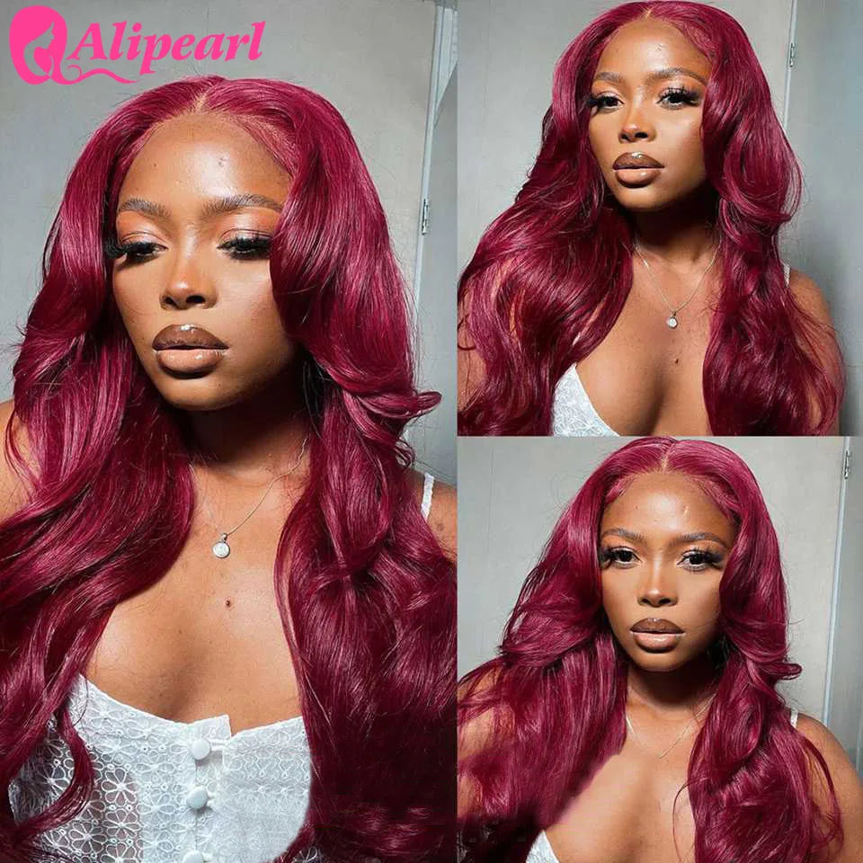 99J Burgundy Lace Front Human hair Wig Body Wave 13x4 Lace Frontal Wig Brazilain Hair Wig Pre-Plucked For Women Ali Pearl Hair