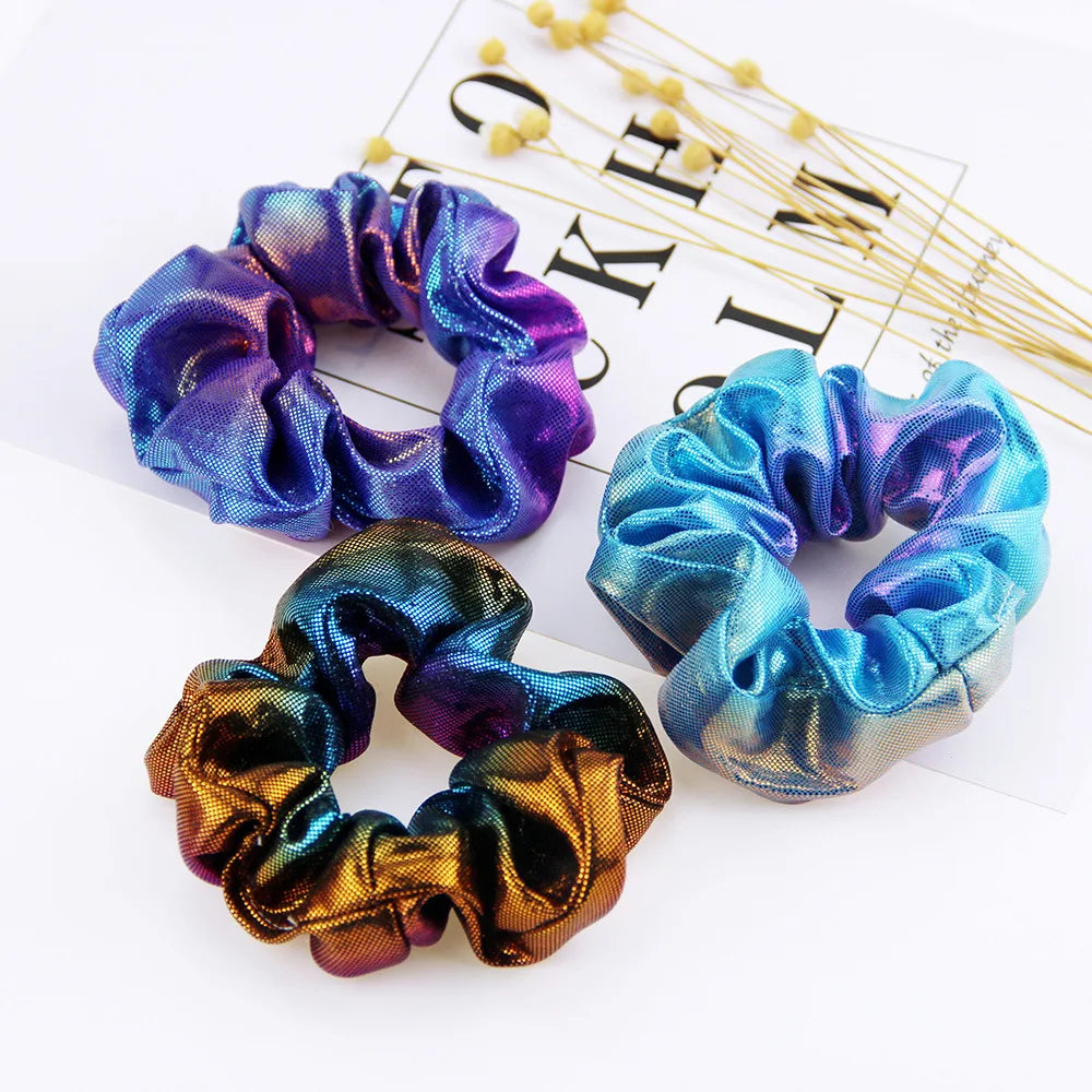 8Pcs Fashion Set Glitter Scrunchie Colorful Elastic Hair Tie Hair Band Glitter Ponytail Holder Scrunchie Pack Hair Accessories