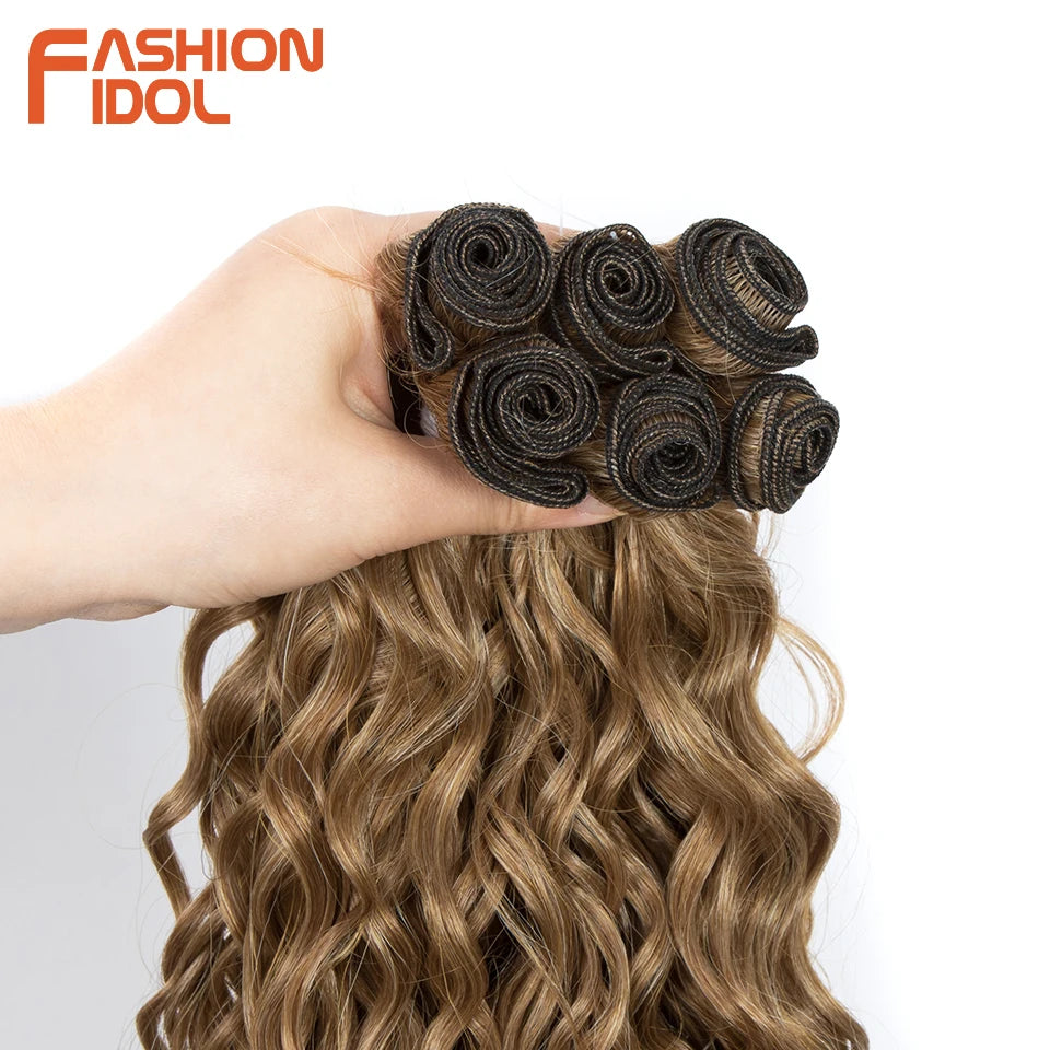 FASHION IDOL Afro Kinky Curly Hair Bundles Synthetic Hair Extensions 24-28inch 6Pcs/Lot Ombre Blonde Hair Weaves For Black Women