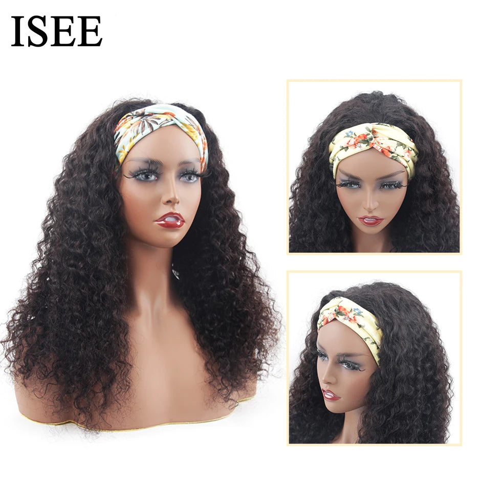 Water Wave Wig Natural Hair Women's Headband Wig 180% Density ISEE HAIR Scarf Wig Brazilian Water Wave Human Hair Wigs For Women