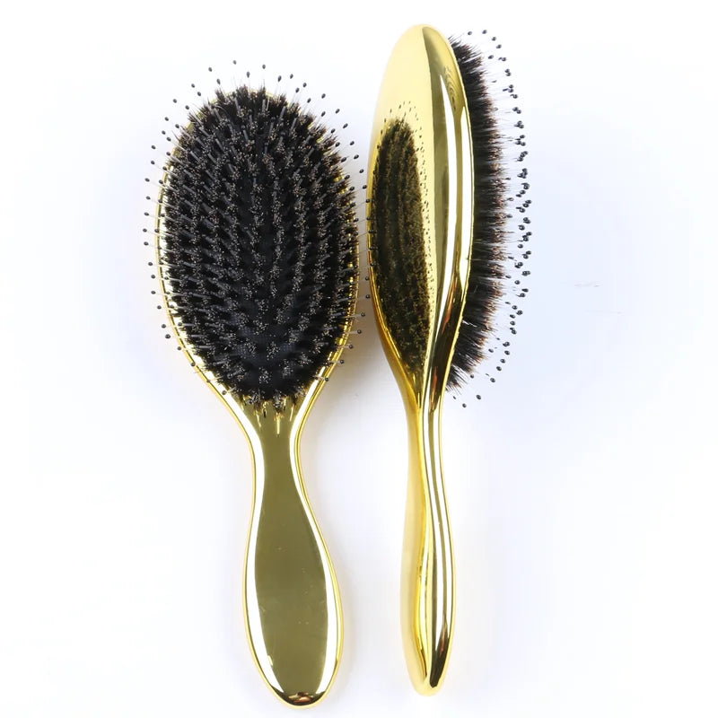 1 Piece Golden Color Boar Bristle Comb Professional Salon Hairdressing Tools Air Bag Massage Hair Brush For Hair Extensions&Wigs