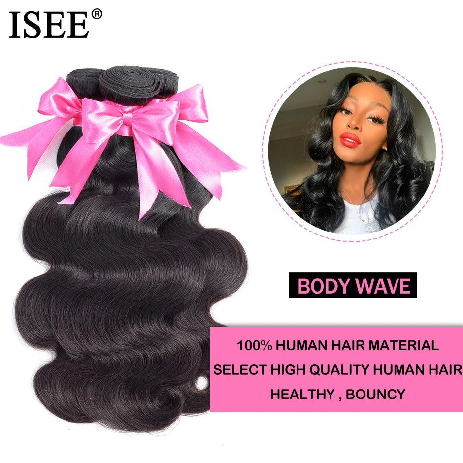 Peruvian Body Wave Human Hair Bundles Deal 10-26 Inch 100% Remy Hair Extension Nature Color ISEE Body Wave Human Hair Weaves