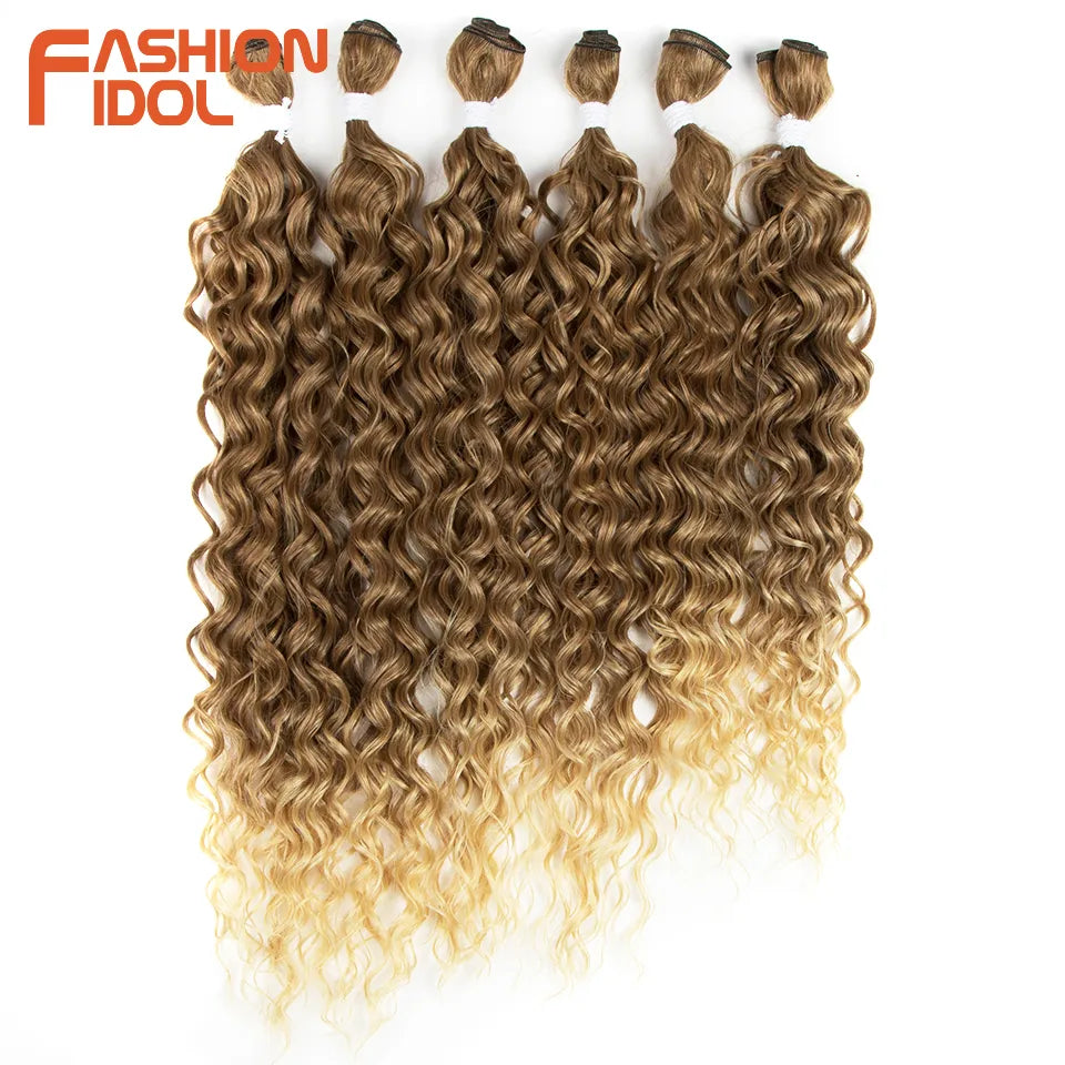 FASHION IDOL Afro Kinky Curly Hair Bundles Synthetic Hair Extensions 24-28inch 6Pcs/Lot Ombre Blonde Hair Weaves For Black Women